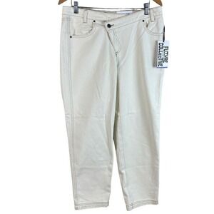 Future Collective Tapered Leg Jeans Womens 10‎ Cream Asymmetrical Waist Mid Rise